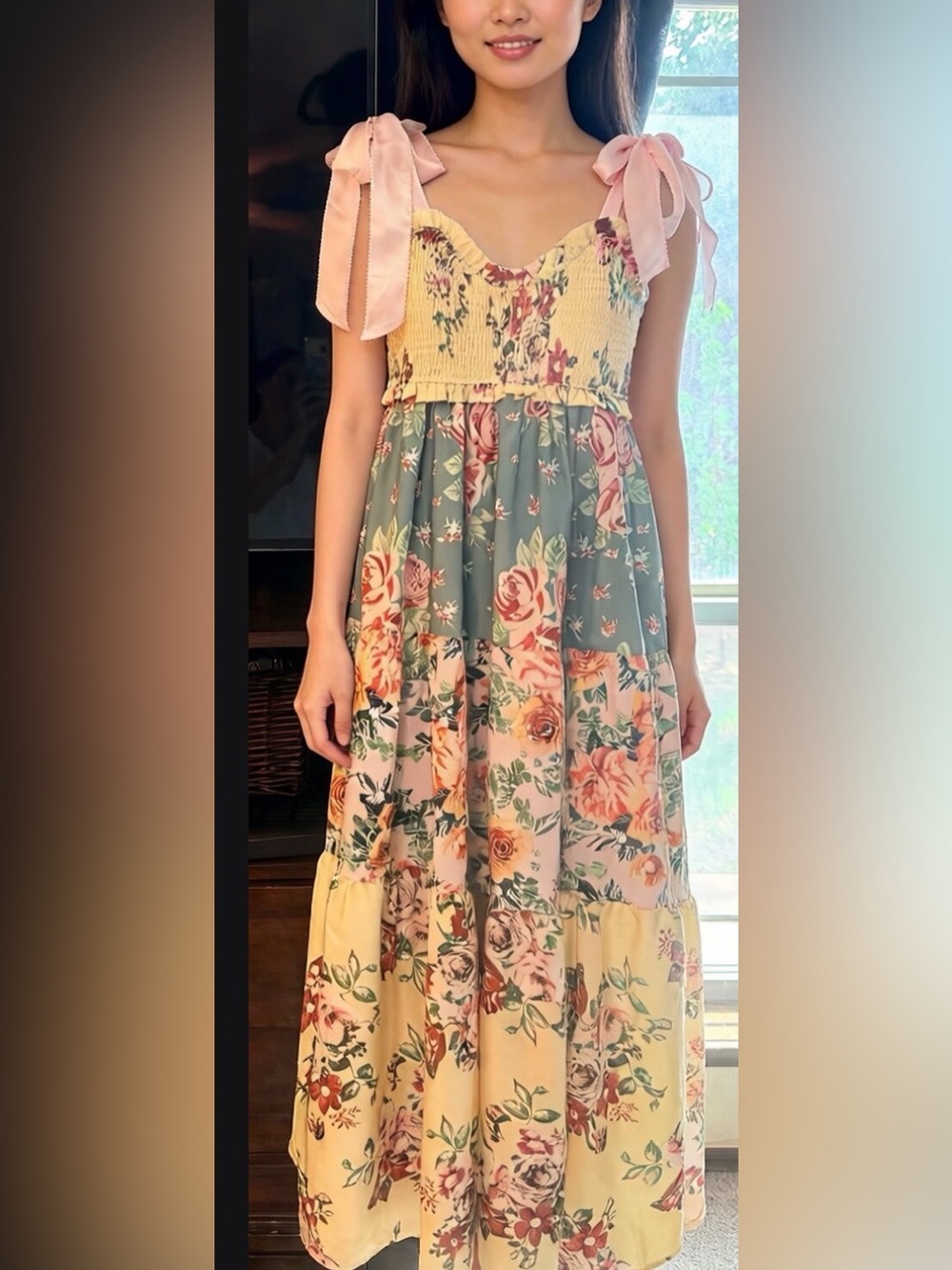 Boutique Floral Tiered Smocked Dress - Size Small, Like New